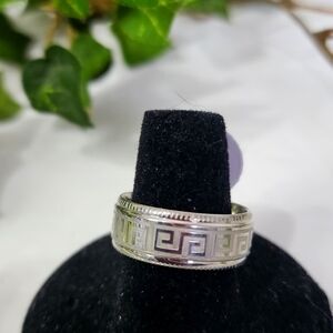 Silver Greek Key Design Band Ring Unisex